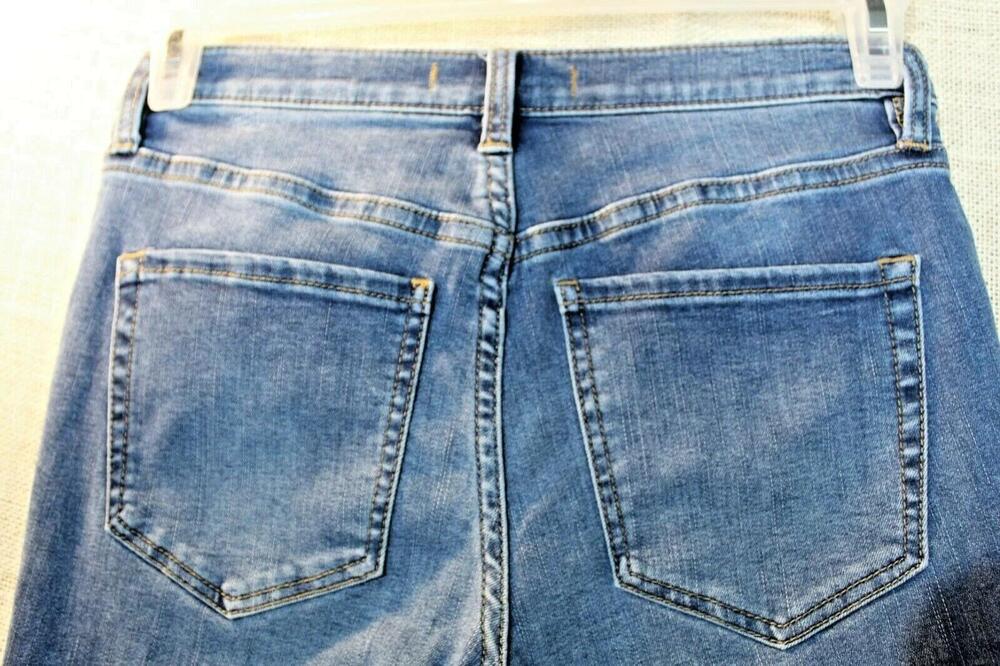 Free People Jeans Womens 27 Blue High Rise Straight Button Fly Raw Hem Slit